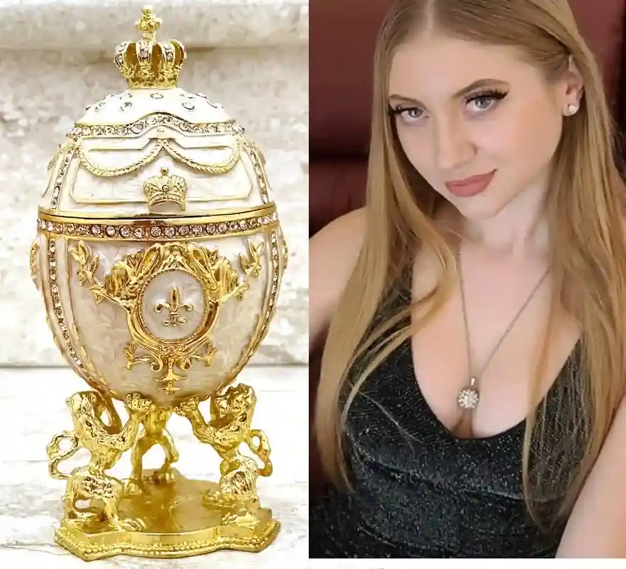 Imperial Off-White Faberge Egg style 24KGOLD 4ct Collectors Egg Fabrege Eggs Jewelry Box Faberge Egg Trinket Box HANDMADE 200 Set Swarovski 