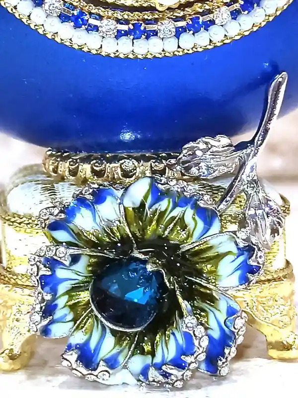 One Of a Kind- Faberge-Style Egg -24kGOLD -Faberge Egg Music Box- Sterling Silver Jewelry - Blue NECKLACE - Silver,Topaz BRACELET - Faberge style 