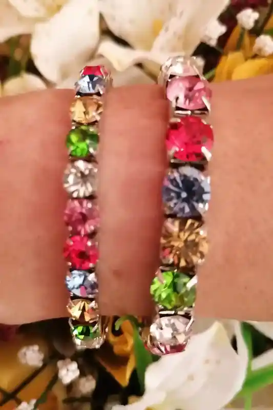 Rainbow Gemstone bracelet 18k white gold plating/Swarovski Multi colored bracelet for women Ruby Sapphire Emerald Diamond Onyx Amethyst gift 