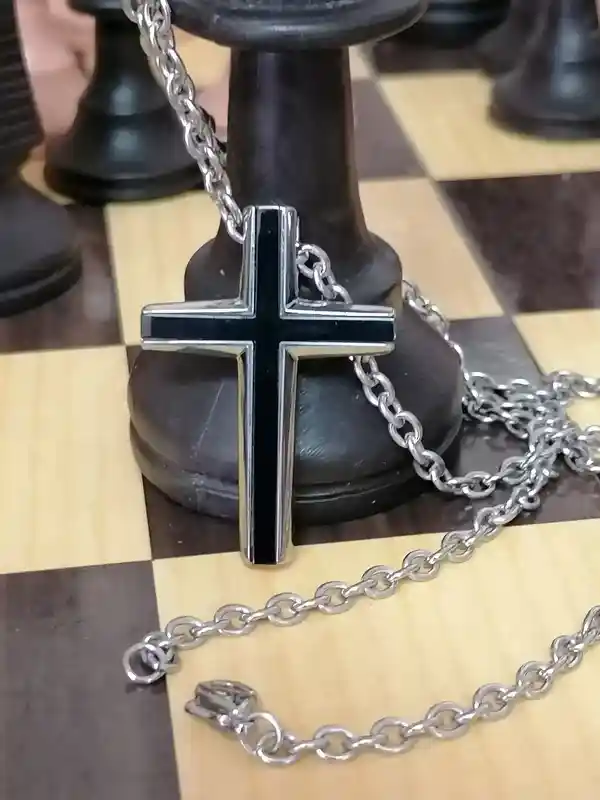 Cross necklace pendant for men/Onyx Cross chain necklace gift for him/ SURGICAL stainless steel CHRISTIAN cross for Godson Handmade Jewelry 