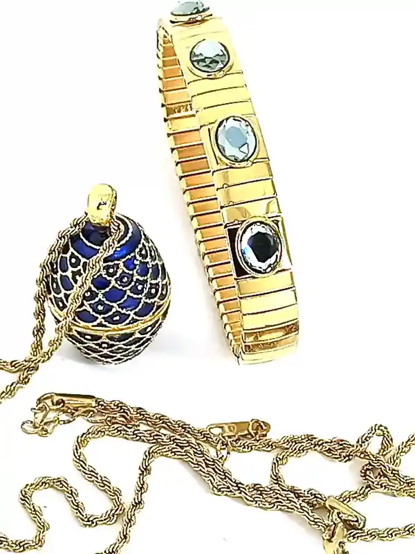 HANDMADE Faberge Egg Style Pendant Guilloche Enamel 24KGold Sterling Silver Egg Necklace Imperial Faberge Egg Easter + Blue Bracelet Jewelry 