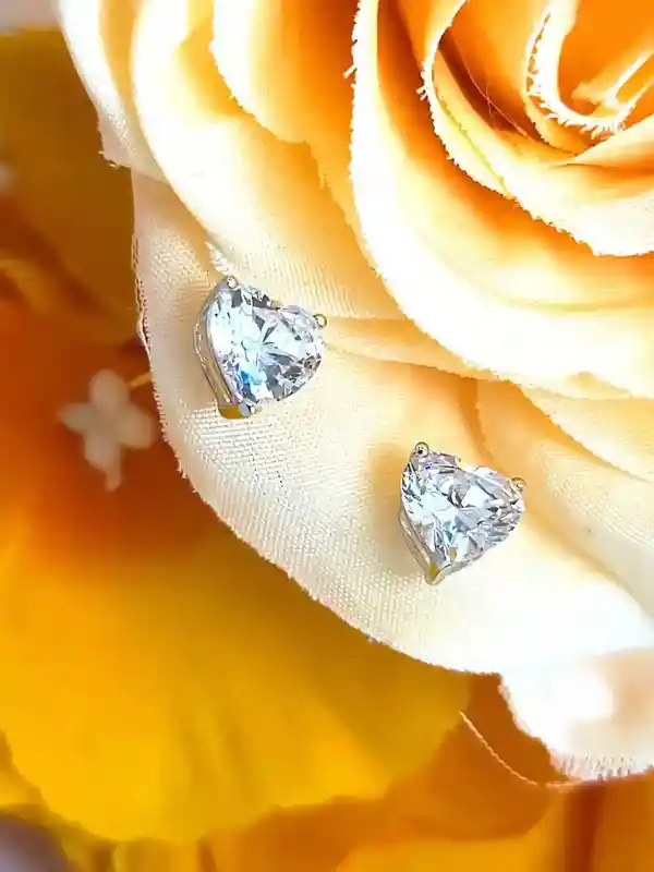 2 ctw Heart Earrings Diamond Studs 18k White Gold Earrings Heart Diamond Jewelry Bridal Earrings Heart Shape Diamond HANDMADE Christmas gift 