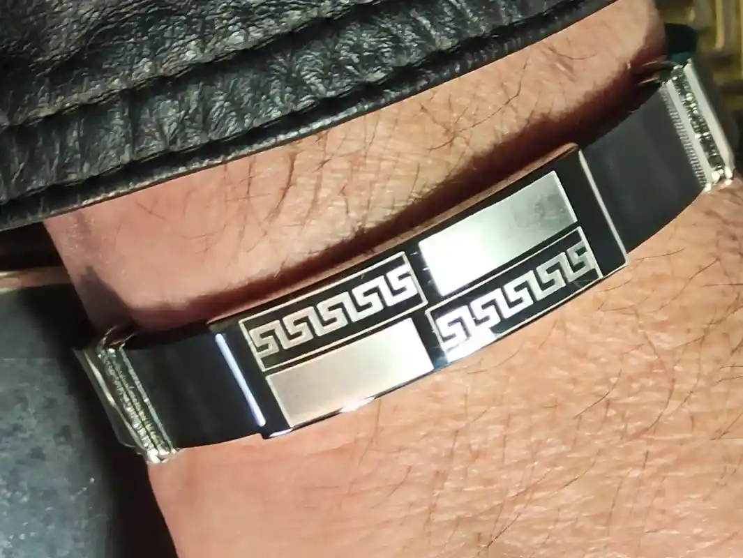 Silver Greek key man bracelet Eternity Symbol/ 10th Anniversary Gift Men/ Greek Key Bangle Meandros Greek Fret Gift for Him Pattern Bracelet 