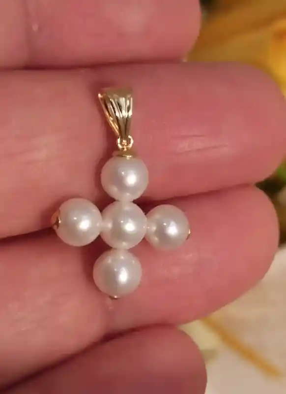 Japanese Akoya AAA,Pearl cross,18K GOLD Cross,Baptism Gift Girl,Pearl Crucifix,Pearl Cross Pendant,Christening gifts,Goddaughter pendant 