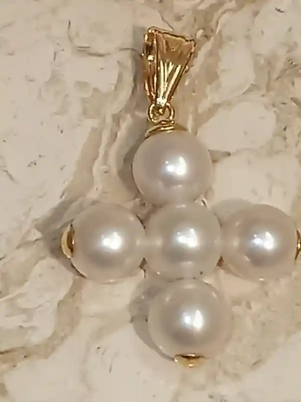 Japanese Akoya AAA,Pearl cross,18K GOLD Cross,Baptism Gift Girl,Pearl Crucifix,Pearl Cross Pendant,Christening gifts,Goddaughter pendant 