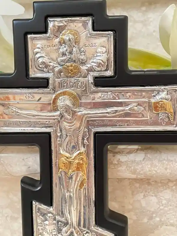 Antique Crucifix Cross, Orthodox Icon, Greek Icon, Byzantine Wall Cross, SOLID Sterling SILVER, Jesus Christ Wall Hanging Cross, Religious 