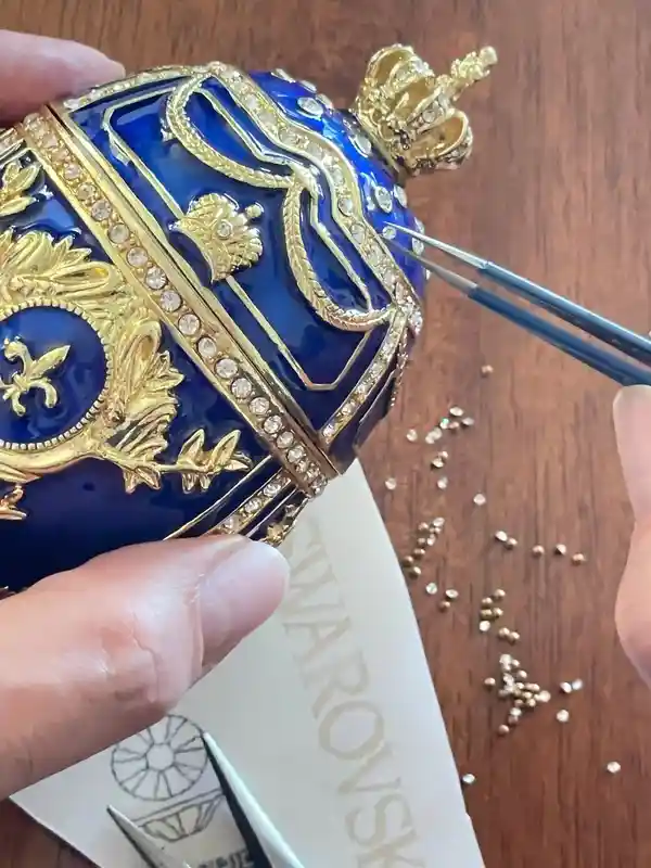 Sapphire Blue Faberge egg Pendant egg & Faberge egg Style Decorative Boxes, Faberge,Something Blue Wedding gift,24kGold 200Crystals HANDMADE 