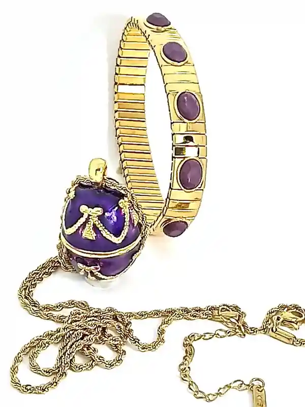 24k FAberge style Imperial Egg Necklace SET - Faberge Egg Amethyst Necklace Gold - Faberge Egg Pendant Necklace Handmade Jewelry Mother Gift 