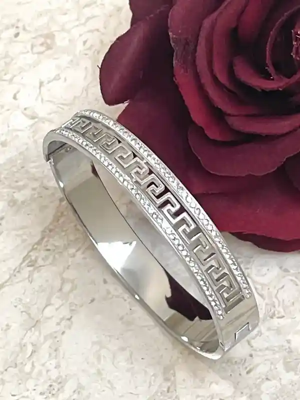 10mm Bracelet Greek Jewellery 18k White Gold Bracelet Infinity Bangle Bracelet Ancient Greek Key Jewelry Meander Bracelet gift for birthday 