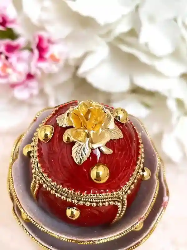 ONE of a Kind Faberge egg 2002 Ruby Rose Faberge Style Egg HANDCARVED Faberge egg MUSIC Box & Jewelry First Christmas Anniversary New Year 