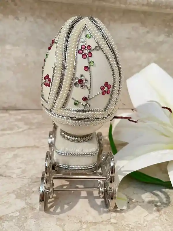 1983, Imperial Egg, Faberge Egg Music, Handcarved REAL Egg PLUS, Faberge Jewelry, 3 carat DIAMOND Faberge Egg Necklace,40th Anniversary gift 