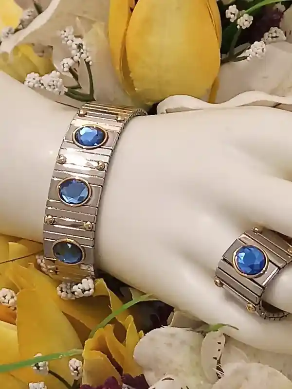 9ct SAPPHIRE SILVER Bracelet Ring SET/Blue Swarovski Crystal Bracelet Silver Ring/Statement bracelet/Sapphire Anniversary Gift/Gift for Her 