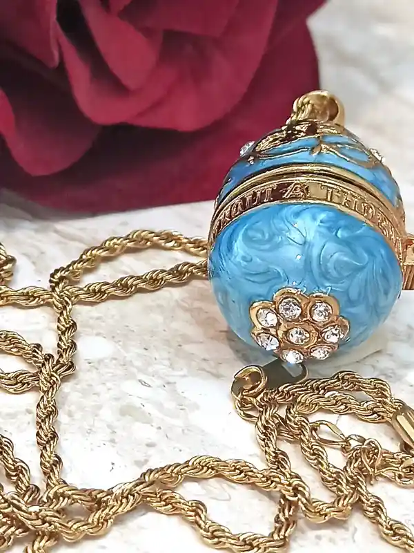HANDMADE Faberge Jewelry Blue Topaz Necklace in Yellow Gold + 24K Bracelet Blue Stone - Faberge Egg Pendant Necklace -Faberge Jewelry style 