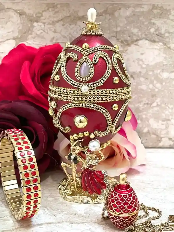 Luxury Jewelry box, Faberge-Style Egg, SET Christmas gift for parents, Home Decor, Faberge Music Box, Couples Gift, HANDCARVED, 24k GOLD, Diamond 