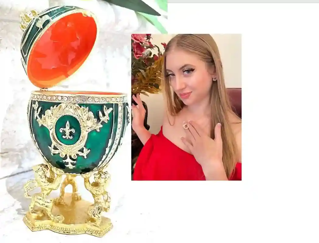 Green Faberge Christmas New Years Wreath Jewelry + Faberge style egg Handmade Pure GOLD decor Swarovski Faberge Set LUCK Joy LOVE Happiness 