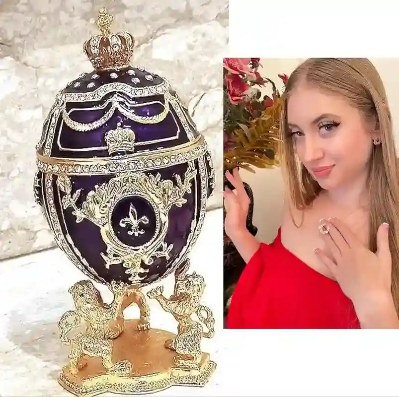 Purple Faberge Christmas New Years Wreath Jewelry + Faberge style egg Handmade Pure GOLD decor Swarovski Faberge Set LUCK Joy LOVE Happiness 