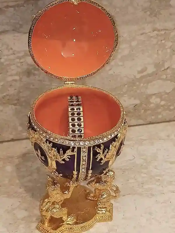Purple Faberge Christmas New Years Wreath Jewelry + Faberge style egg Handmade Pure GOLD decor Swarovski Faberge Set LUCK Joy LOVE Happiness 
