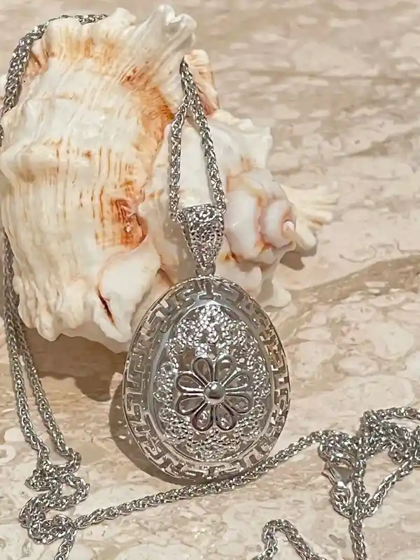 3 ct DIAMOND Handcrafted Jewelry Meander Silver Greek Key Necklace Meander pendant Diamond Necklace Faberge Egg SOLID Sterling SILVER 3carat 