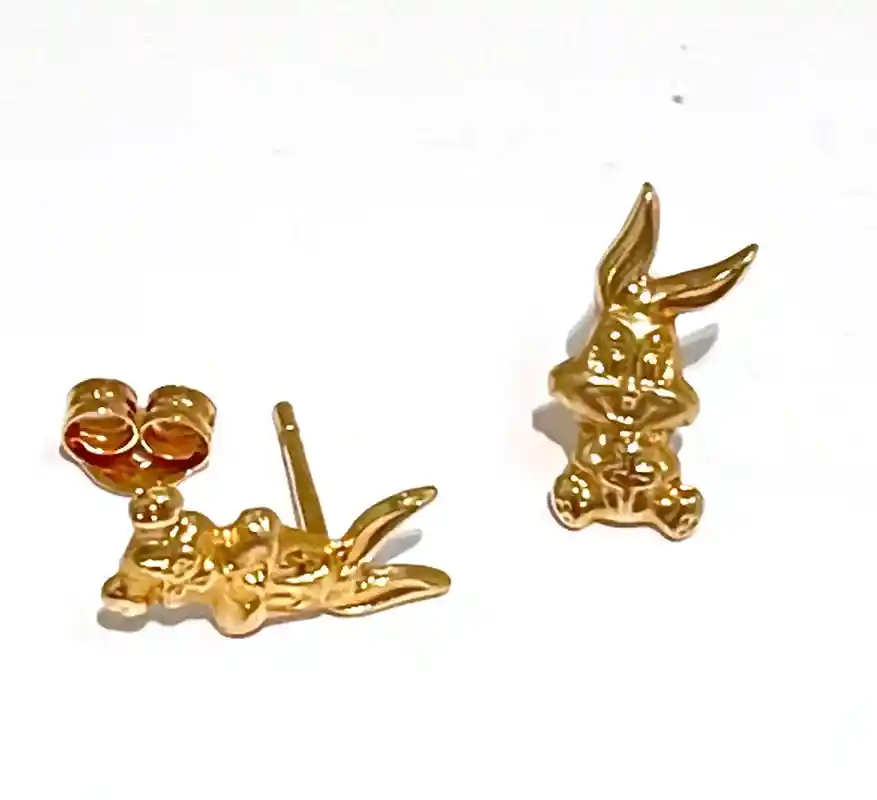 18k Solid Gold Bunny Earrings, Gold Rabbit Lover Studs, Sweet 16 Earrings For Daughter, 18K Gold Rabbit Studs, Appreciation Gift for Vet 