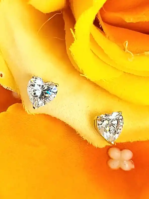 Solid 18k GOLD Diamond Earrings, 2CT Heart Stud Earrings Diamond, Handmade jewelry gift for her , Anniversary, Heart Earrings Diamond Studs 
