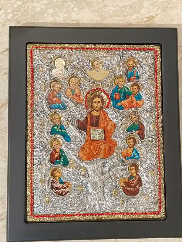 GOLD Lord Jesus Christ Orthodox Icon Byzantine Icon Religious Decor Christian Icon SOLID 925 Sterling Silver 340 Gems HANDMADE Tree of Life 