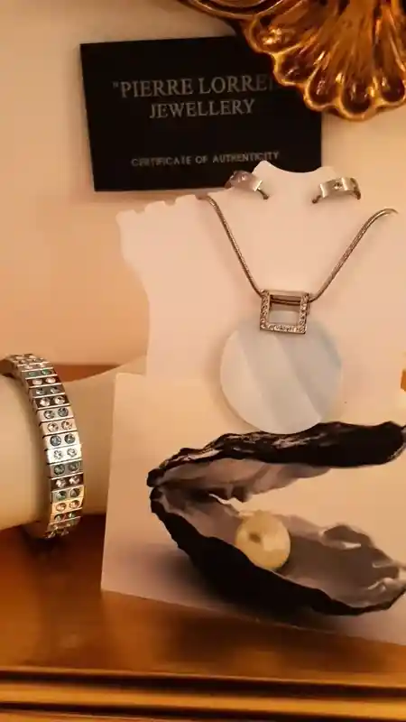 Mother of PEARL pendant silver bracelet silver earring Jewelry SET simulated diamond coral blue hand set stones authentic pearl TARNISHFREE 