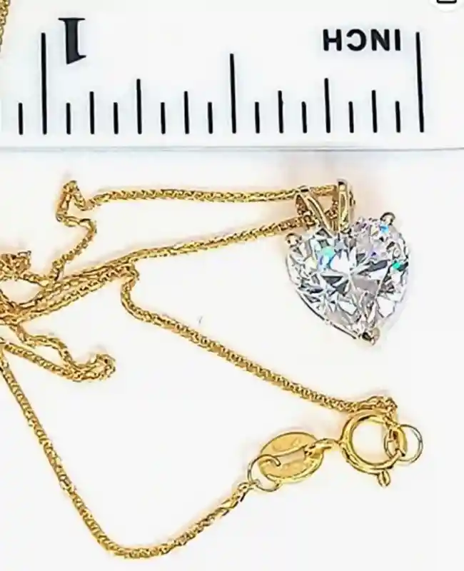 8mm Wedding Gift for her Heart Diamond Necklace Gold 18K Yellow Gold Diamond Heart shaped Solitaire Necklace Diamond Heart Pendant Necklace 
