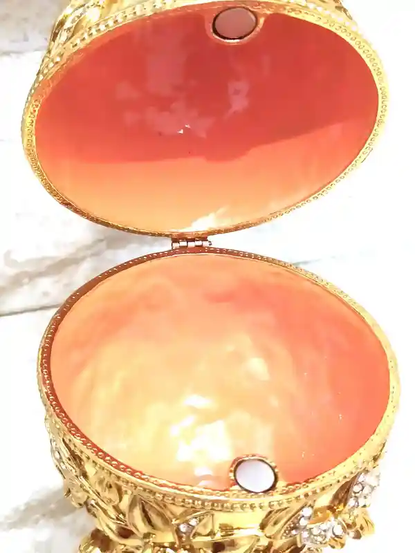 Exquisite Fabrege Egg GOLD 24k Faberge egg Pendant + Faberge egg style POMEGRANATE + Good Luck Wedding RingBox 450 Crystal Diamonds HANDSET 