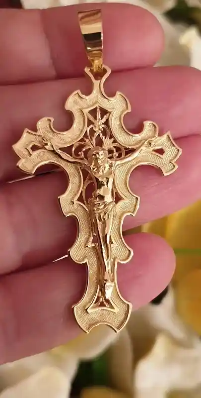 Rare 18k Solid LARGE Gold Cross Pendant Women/BYZANTINE Cross Pendant Gift/Religious Jewellery Crucifix for woman/HANDMADE Christian Jewelry 
