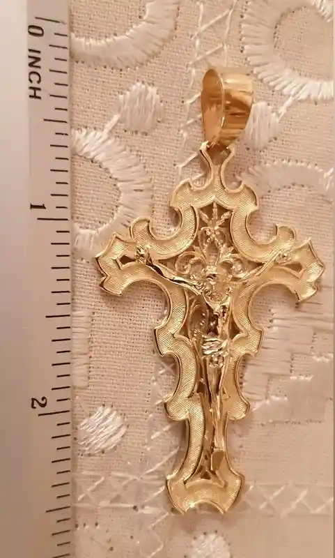 Rare 18k Solid LARGE Gold Cross Pendant Women/BYZANTINE Cross Pendant Gift/Religious Jewellery Crucifix for woman/HANDMADE Christian Jewelry 