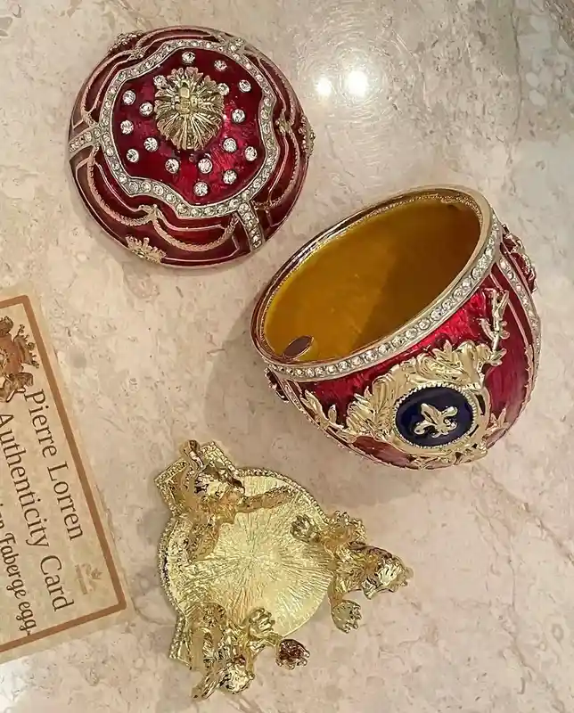 Designer GOLD Faberge egg Trinket box Fabrege Egg gift for her Faberge egg Decorative Boxes Unique Christmas present SWAROVSKI Handset 6.5