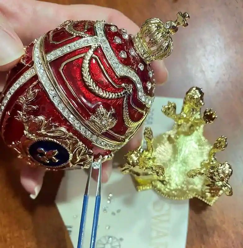 Designer GOLD Faberge egg Trinket box Fabrege Egg gift for her Faberge egg Decorative Boxes Unique Christmas present SWAROVSKI Handset 6.5