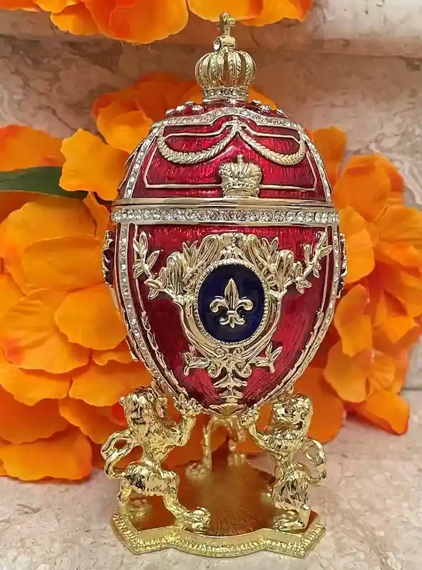 Designer GOLD Faberge egg Trinket box Fabrege Egg gift for her Faberge egg Decorative Boxes Unique Christmas present SWAROVSKI Handset 6.5