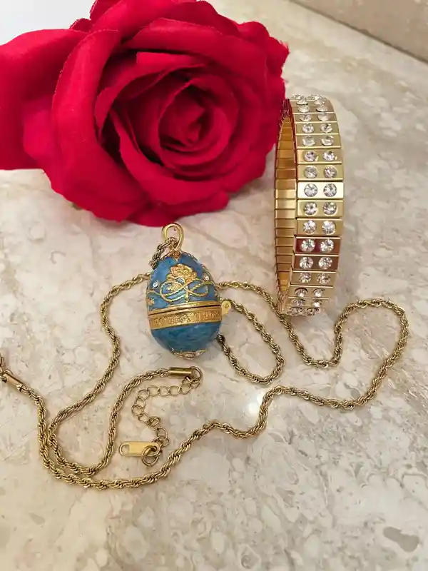 London Blue Topaz December Birthstone Anniversary Birthday Gift for her - Faberge Egg Necklace Pendant Silver Gold Pendant Jewelry for women 