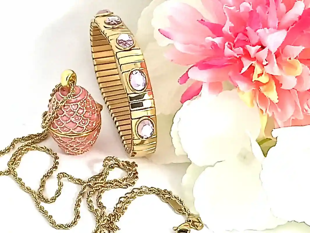 Handmade Faberge Egg style Jewelry Faberge Pendant + Austrian Crystal Gem Bracelet 24k Faberge Style Egg Pendant Necklace PINK Bridesmaid 