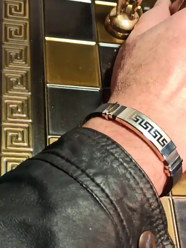 Men Bracelet Meander/Greek Key Art/Silver Ancient Greek Jewelry/Bijoux Grec Bracelet/Griechischen Armband/Men's Gift Silver Stainless Steel 