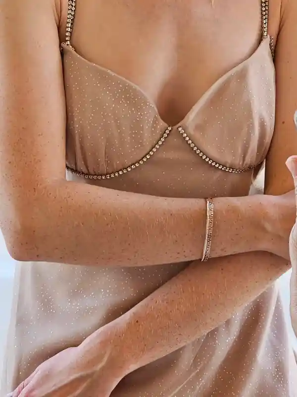 18k Rose Gold Bracelet Meander bracelet Greek Key bracelet Ancient Greek Jewellery Bangle Bracelet Geometric Bracelet for women 58 Swarovski 