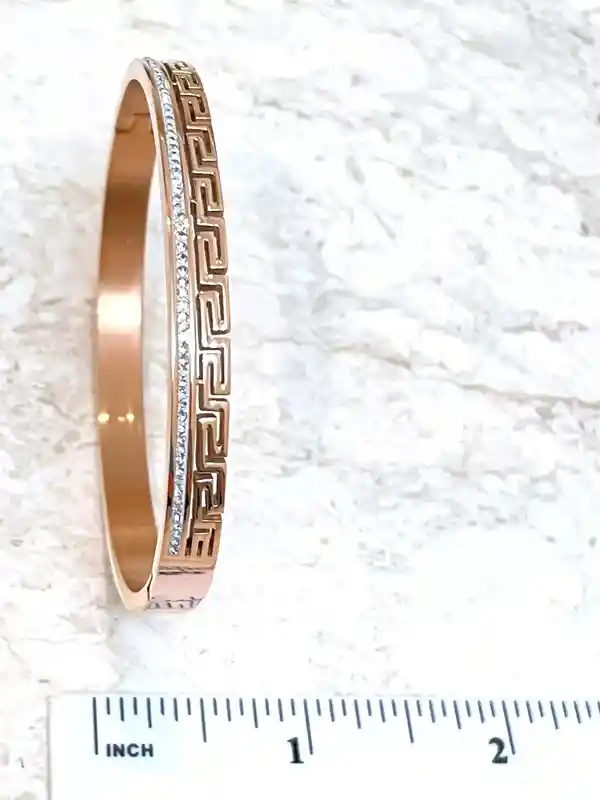 18k Rose Gold Bracelet Meander bracelet Greek Key bracelet Ancient Greek Jewellery Bangle Bracelet Geometric Bracelet for women 58 Swarovski 