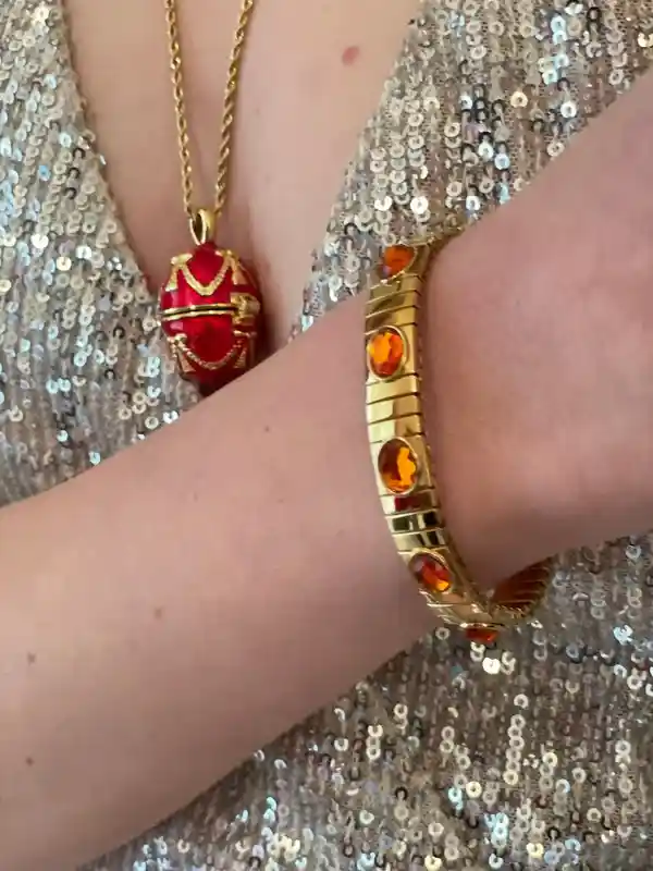 Ruby Red FABERGE-Style Egg Jewelry Faberge-Style Easter Egg Pendant Necklace GOLD 24k plated Sterling Silver Austrian Crystal Topaz Faberge Jewelry SET 