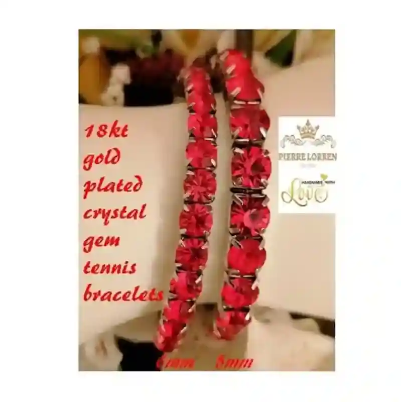 RUBY Jewelry, 18K White GOLD Austrian Crystal Tennis Bracelet Ruby Jewellery for her July Birthstone Bridesmaid Tennis braclet for Wedding 