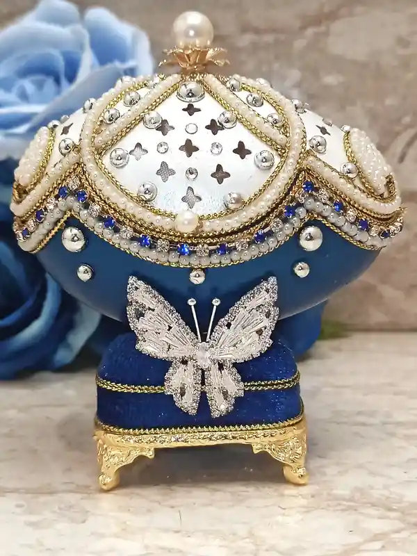 ONE of a kind Vintage SILVER Butterfly box FABERGE-Style egg style + Silver Faberge Necklace + Bracelet + Earrings Austrian Crystal Handset Gift 