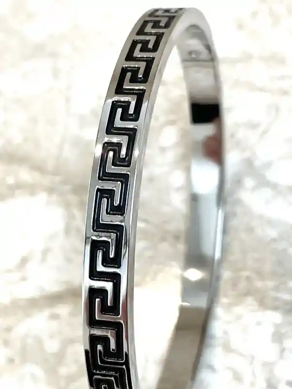 Pierre Lorren Ancient Greek Key Bracelet Meander Bracelet Greek Key Jewelry Handmade Grecian Jewelry Statement Bracelet Silver White GOLD 