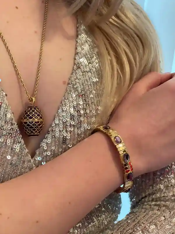 Imperial Jewelry Faberge-Style Egg Necklace SET - 24k GOLD + Amethyst bracelet, Faberge Egg, Romanov Jewelry, VALENTINE Day gift for her 