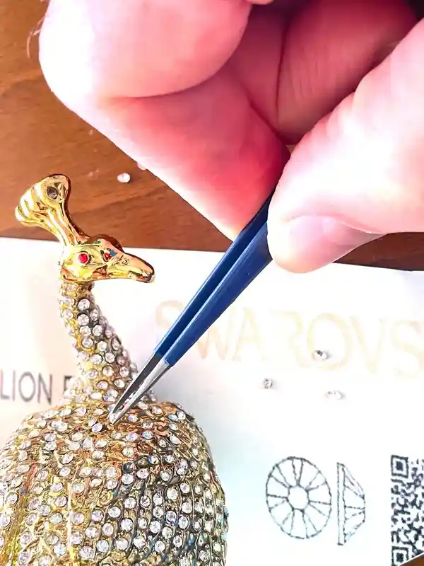 Antique Unique 21st Birthday gift 24k GOLD Large Peacock Lover gift Faberge Egg Handmade Jewelry box 840 Swarovski Diamond Handset 2003 Bday 