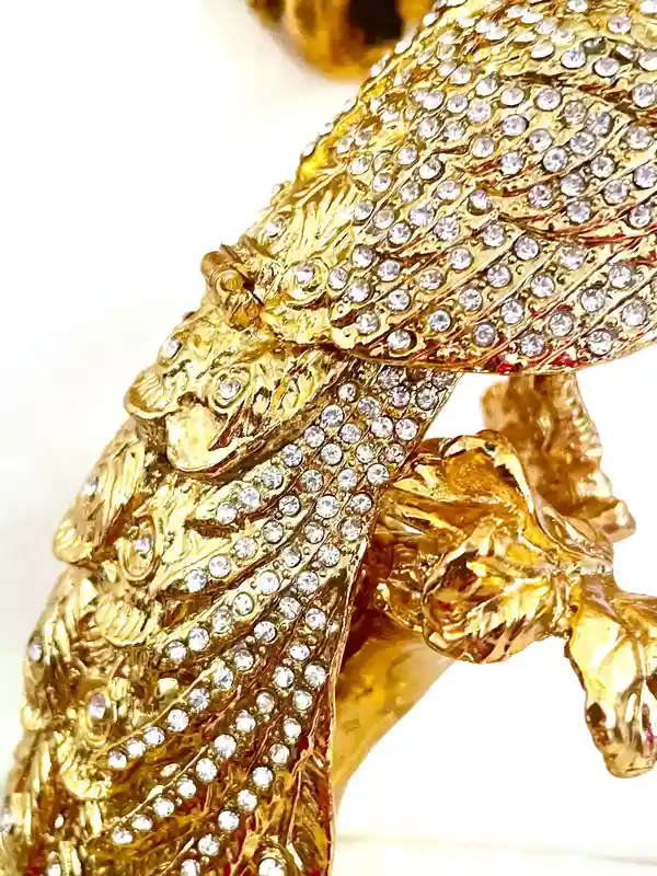 Antique Unique 21st Birthday gift 24k GOLD Large Peacock Lover gift Faberge Egg Handmade Jewelry box 840 Swarovski Diamond Handset 2003 Bday 