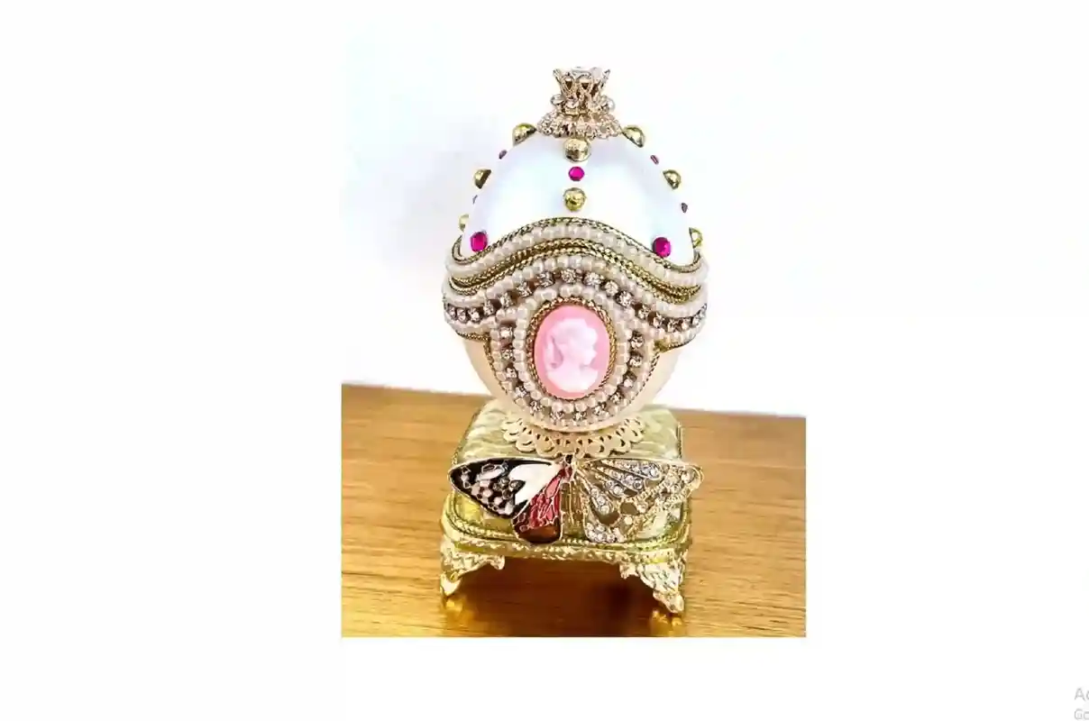 2014 Valentines Day Trinket Box Faberge Egg Gold Faberge Necklace Faberge Egg Jewelry SET Valentine's Day Gift for her 10th Anniversary gift 