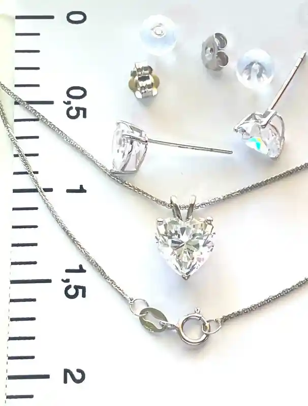 3.5ct Heart-Shape Diamond Necklace Pendant Earrings SET / Solid 18k Gold / Handmade Diamond Jewelry /Anniversary Birthday Gift Idea for her 