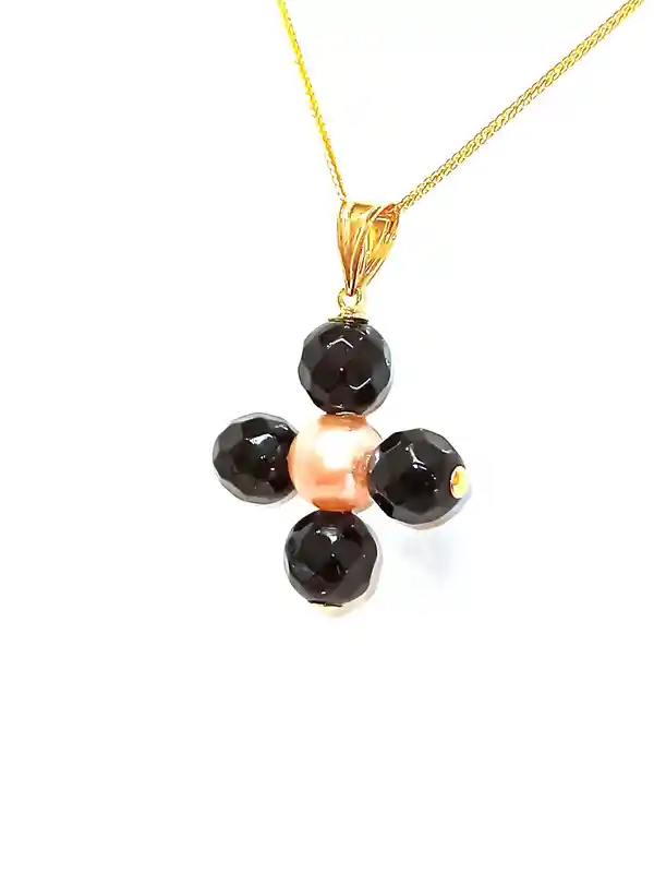 18k Gold Cross Pendant Christian Teen Gift Modern Cross ONE of a kind Cross NATURAL Pearl Crucifix Christian Graduation Gift Religious Girl 