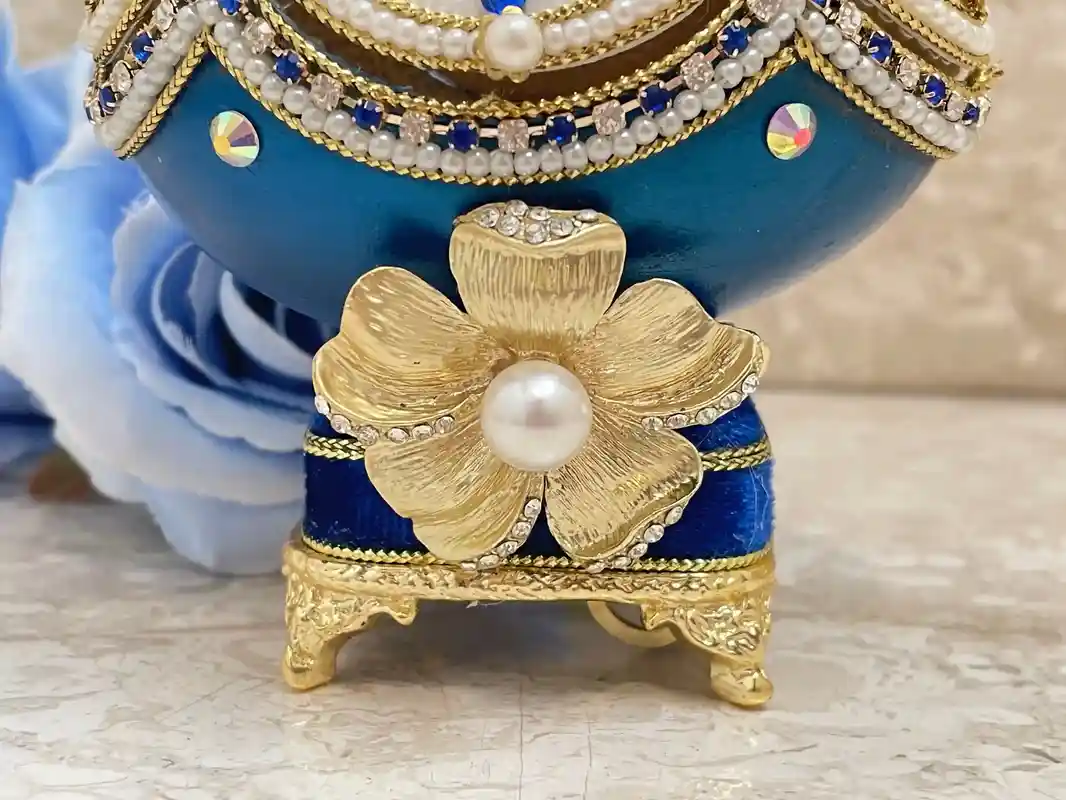 1993 Vintage Faberge-Style Egg style Music Blue Faberge Egg Collectors Box Natural Hand Carved Egg Faberge Egg Sapphire 24k GOLD gift for Birthday 