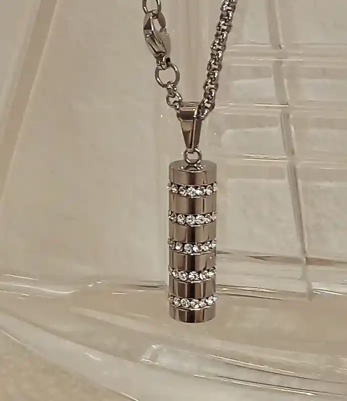 Silver SWAROVSKI Necklace Cylinder PARIS Necklace Wedding Pendant Modern Silver Necklace Jewelry Christmas Gift for Women Bridal Necklace 